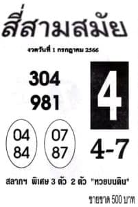 Read more about the article หวยสี่สามสมัย 1/7/66