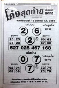 Read more about the article หวยโค้งสุดท้าย 16/8/66