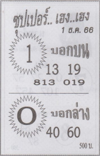 Read more about the article หวยซุปเปอร์เฮง เฮง 1/12/66