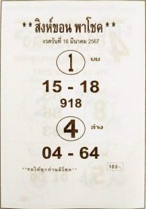 Read more about the article หวยสิงห์ขอน 16/5/67