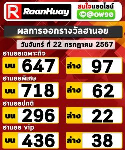 Read more about the article ตรวจหวยฮานอย 22/07/2567 ฮานอยวันนี้ ผลหวยฮานอยล่าสุด 22 กรกฏาคม 2567