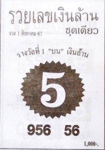 Read more about the article หวยรวยเลขเงินล้าน 1/8/67