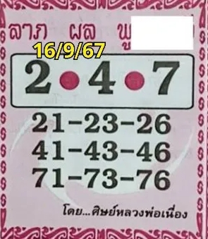 Read more about the article หวยศิษย์หลวงพ่อเนื่อง 16/9/67