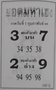 Read more about the article หวยยอดมหาเฮง 1/2/68