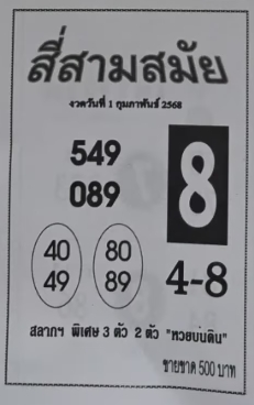 Read more about the article หวยสี่สามสมัย 1/2/68