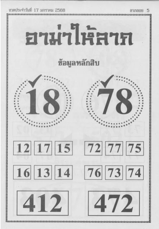 Read more about the article หวยอาม่าให้ลาภ 17/1/68