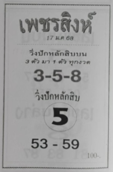 Read more about the article หวยเพชรสิงห์ 17/1/68