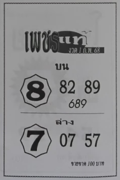 Read more about the article หวยเพชรแท้ 1/2/68