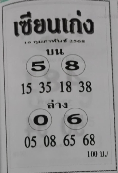 Read more about the article หวยเซียนเก่ง 16/2/68