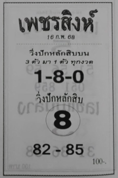 Read more about the article หวยเพชรสิงห์ 16/2/68