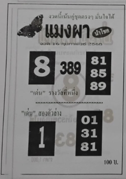 Read more about the article หวยแมงผา 16/2/68