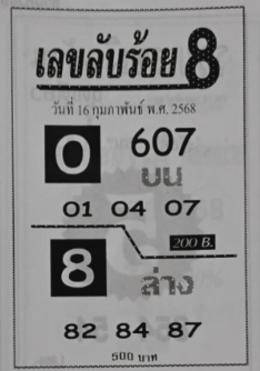 Read more about the article เลขลับร้อย8 16/2/68